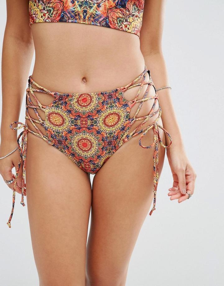 Motel Tile Print High Waist Bikini Bottom - Multi