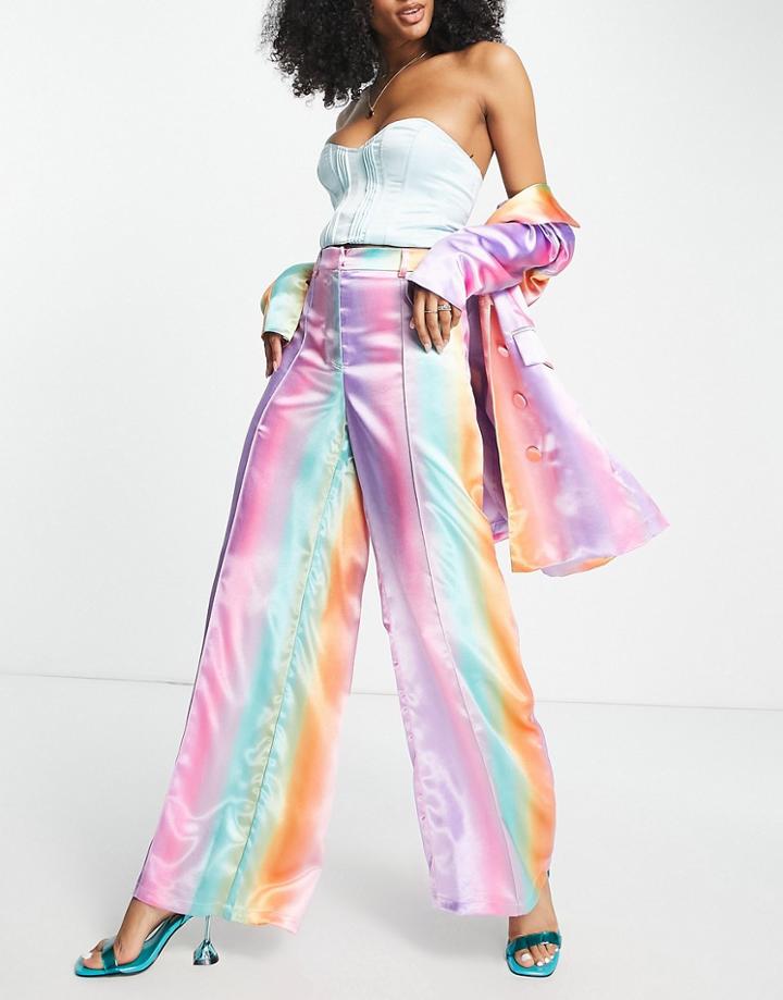 Liquorish Satin Tailored Pants In Ombre Multi - Part Of A Set
