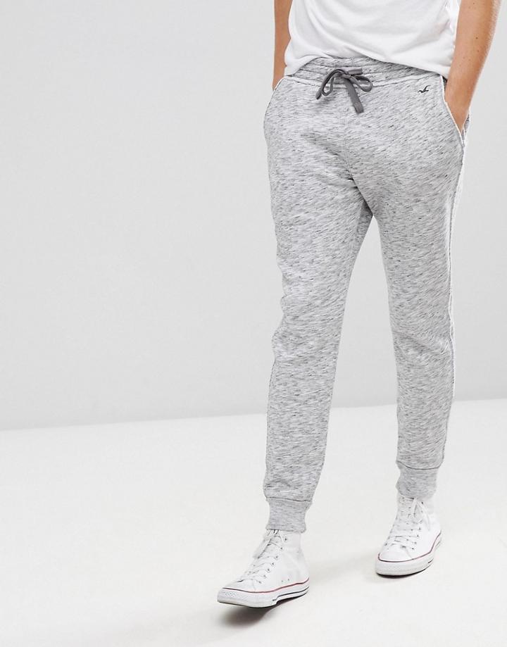 Hollister Icon Logo Fleece Cuffed Jogger In White/black Printed Texture - White