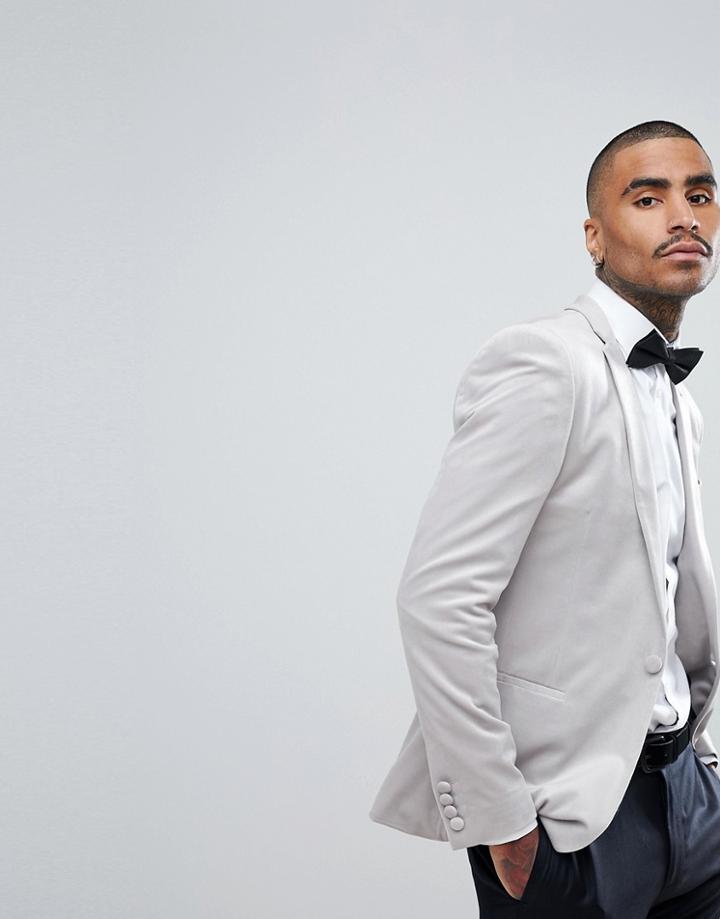 Asos Super Skinny Blazer In Ice Gray Velvet - Gray