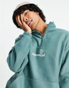 Asos Daysocial Oversized Quarter Zip Sweatshirt In Polar Fleece With Logo Print In Teal-green