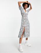 Miss Selfridge Midi Tea Dress With Contrast Collar In Ditsy-multi
