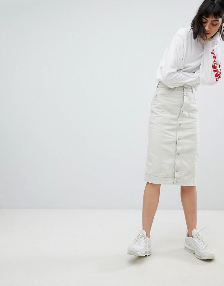 Weekday Button Front Slim Skirt - Cream