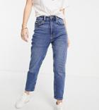 Stradivarius Petite Slim Mom Jean With Stretch In Authentic Blue-blues