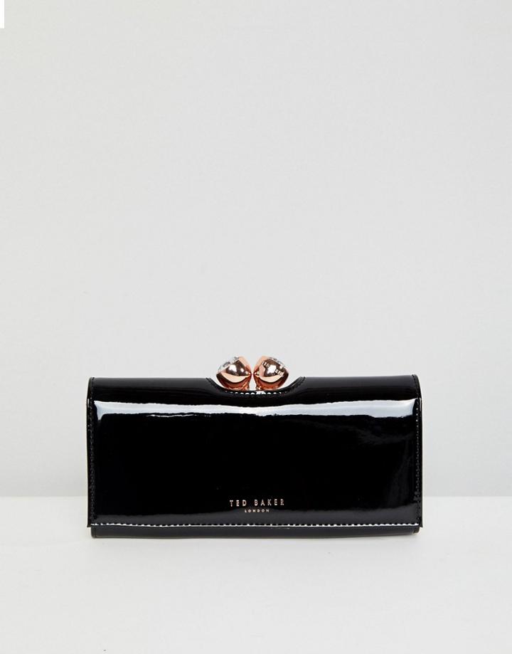 Ted Baker Patent Leather Purse With Crystal Clasp - Black