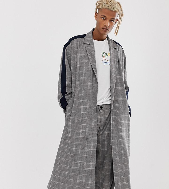 Asos Made In Kenya Check Duster Overcoat With Side Stripe-gray