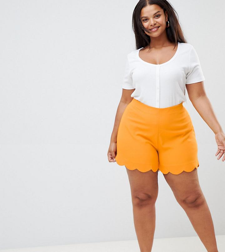 Alice & You Plus Scallop Detail Shorts - Yellow
