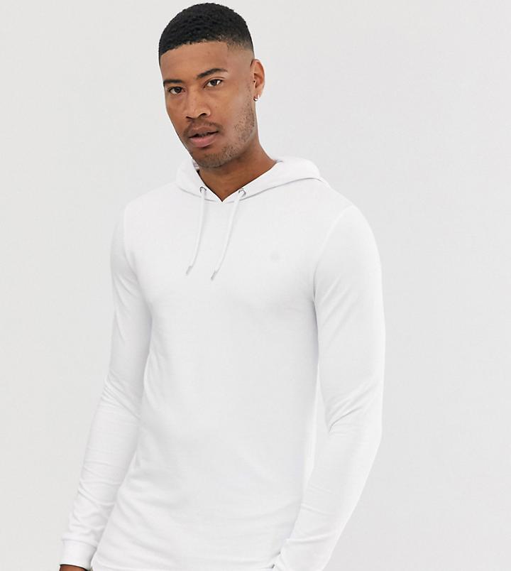 Asos Design Tall Muscle Longline Hoodie With Curved Hem In White