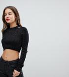 Asos Petite Sweater With Crop And Cut Out Neck In Metallic - Black