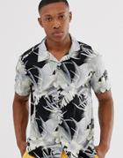 Esprit Rever Collar Shirt With Tropical Print - Black
