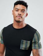 Asos Muscle T-shirt With Geo-tribal Velour Printed Sleeves And Pocket - Black