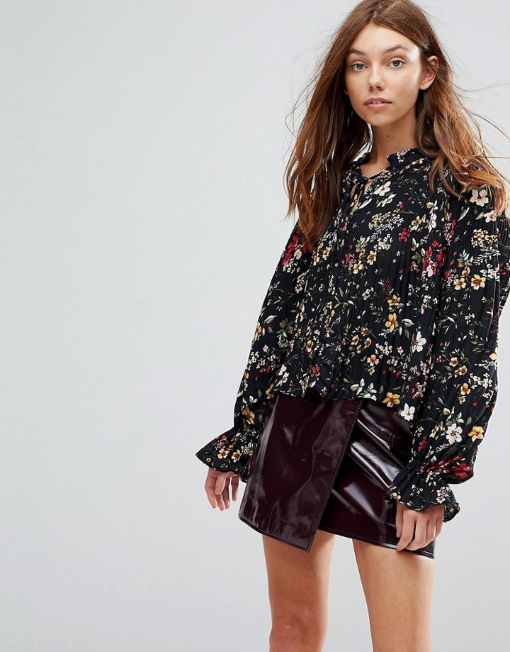 Bershka Ditsy Floral High Neck Boho Blouse - Multi