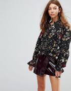 Bershka Ditsy Floral High Neck Boho Blouse - Multi