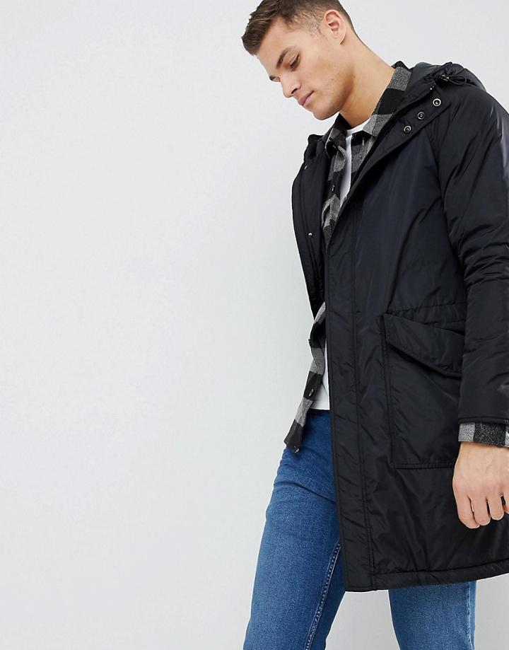 Mango Man Padded Parka Jacket In Black - Black