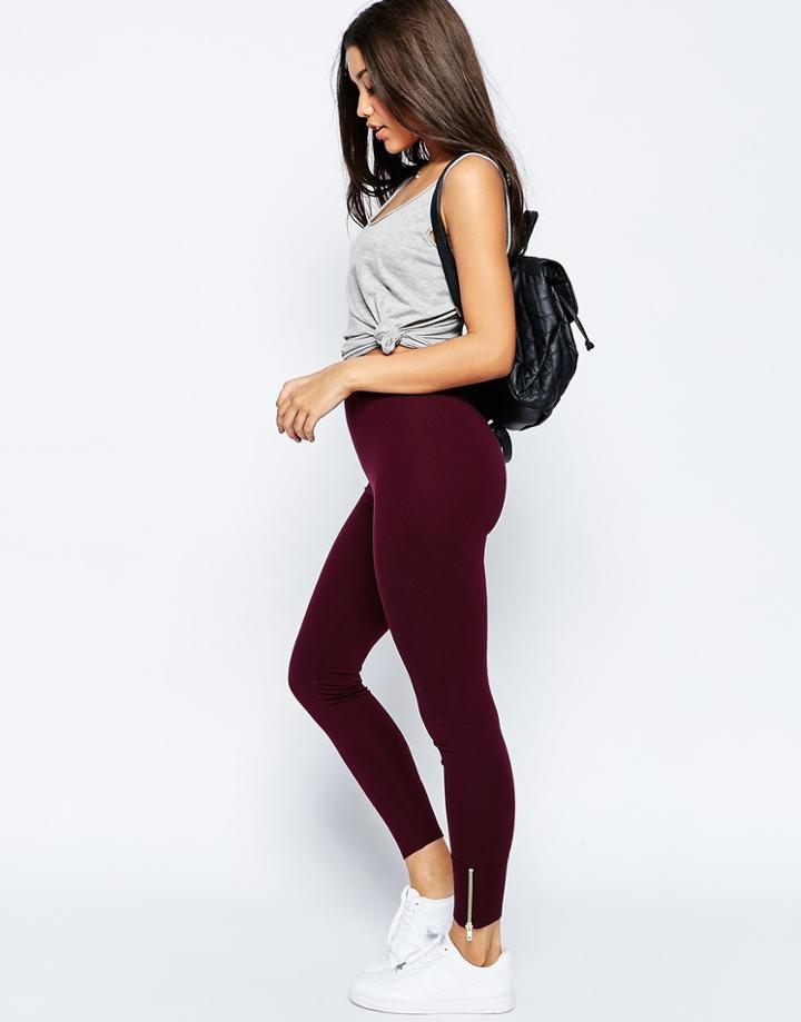 Asos Leggings With Zip Hem - Oxblood