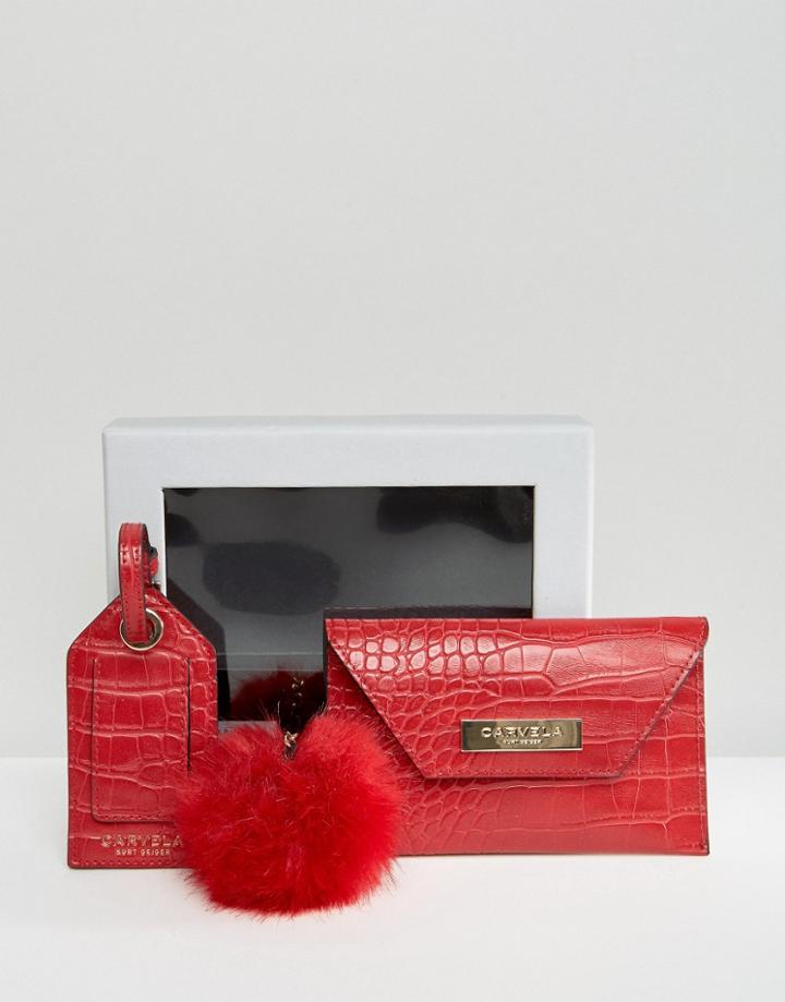 Carvela Mock Croc Envelope Coin Purse With Luggage Tag And Pom Pom Key