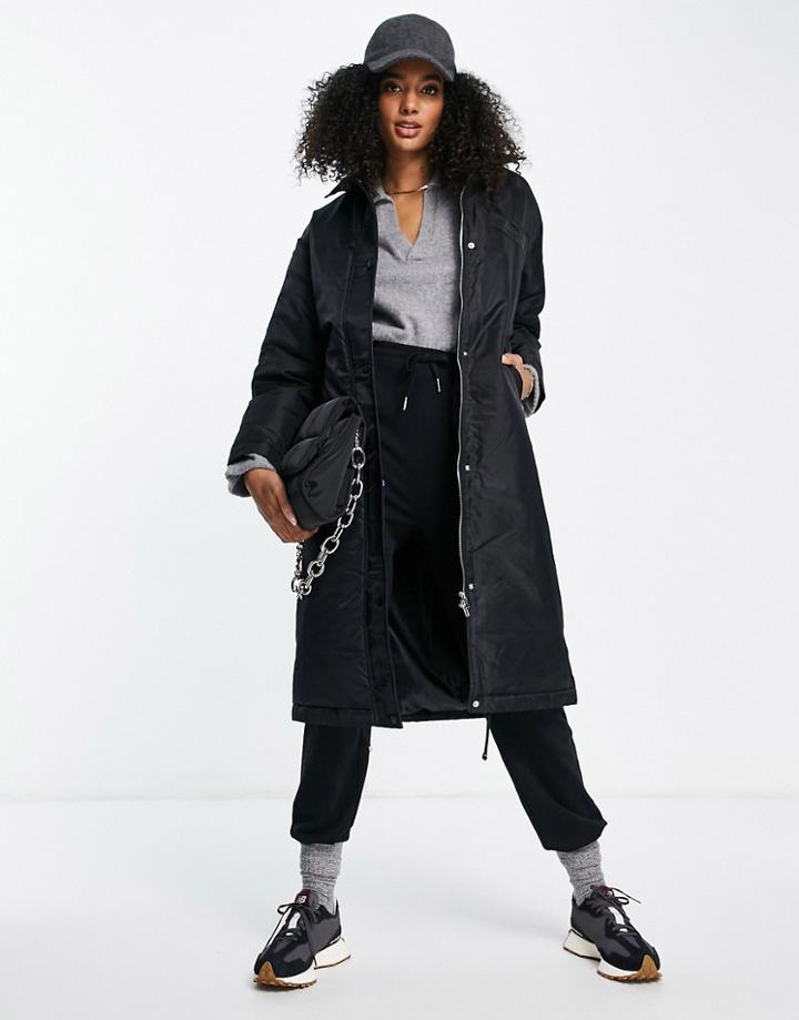 Topshop Midi Length Car Coat In Black