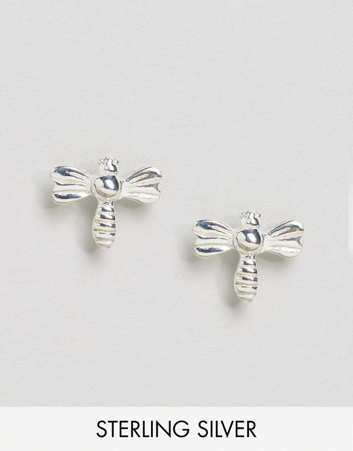Asos Sterling Silver Dragonfly Stud Earrings - Silver