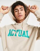 Asos Actual Oversized Hoodie With Front Logo Print In Beige-neutral