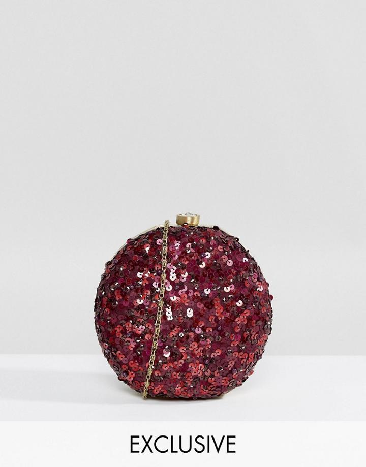 Maya All Over Sequin Circular Clutch Bag - Red