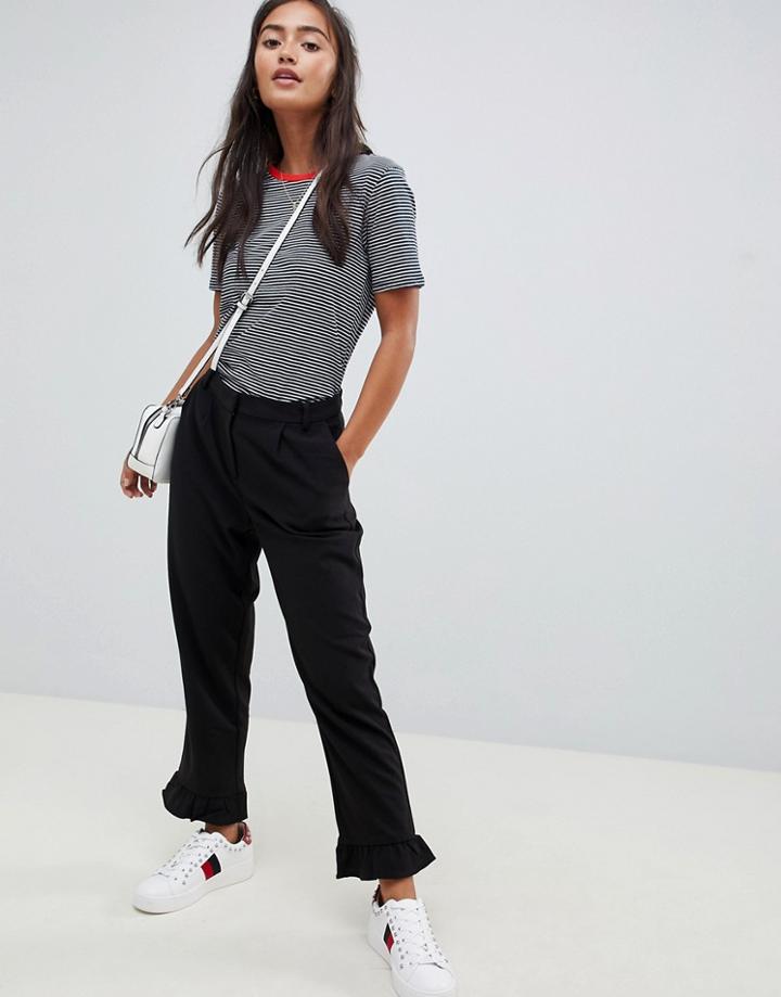 Only Michelle Frill Hem Pants - Black