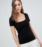 Asos Tall T-shirt With Square Neck In Fancy Rib-black