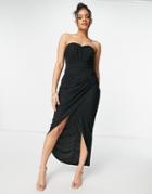 Tfnc Ruched Wrap Maxi Dress In Black
