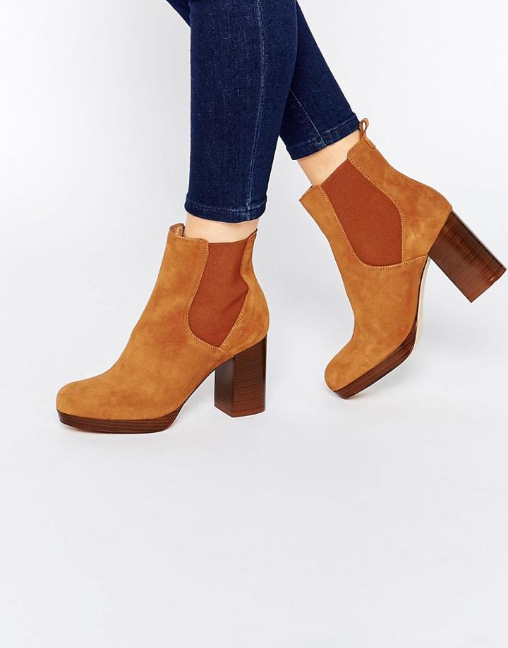 New Look Premium Real Suede Block Heeled Chelsea Boot - Tan