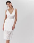 Y.a.s V-neck Lace Midi Dress In White