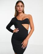 Aria Cove One Shoulder Mini Dress With Contrast Bra Detail In Black - Black