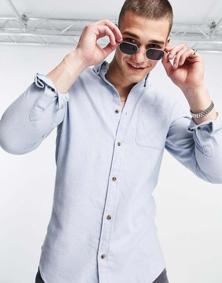 Jack & Jones Long Sleeve Melange Shirt In Sky Blue-blues