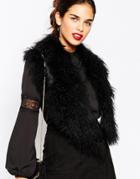 Warehouse Mongolian Faux Fur Scarf - Black