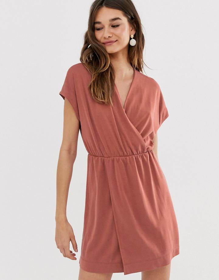 Monki Wrap Front Mini Dress In Rust - Brown