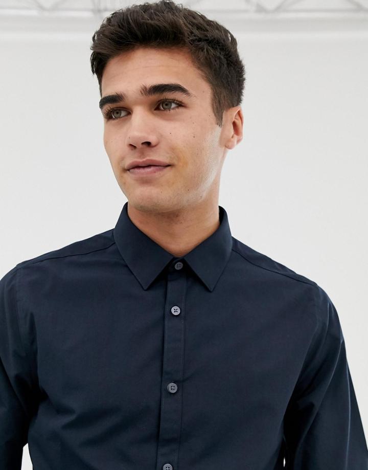 New Look Poplin Shirt In Regular Fit In Navy