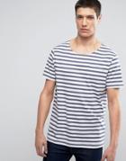 Jack & Jones Premium Wide Neck T-shirt In Stripe - Blue
