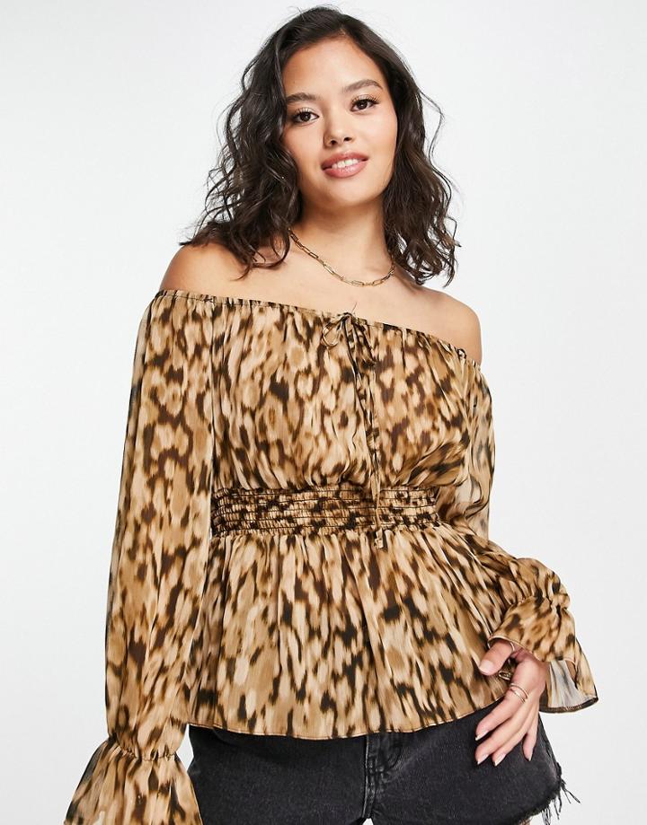 River Island Bardot Top In Light Brown
