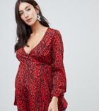 Influence Maternity Leopard Print Wrap Blouse - Red