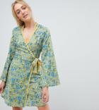 Influence Tall Contrast Binding Floral Wrap Dress - Multi