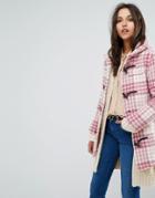 Gloverall Exclusive Classic Mid Length Duffle In Pink Check - Pink