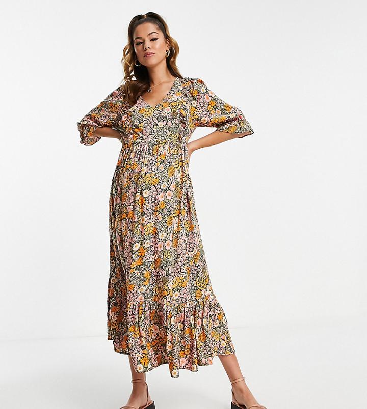 New Look Maternity Nursing Midi Dress In Orange Floral