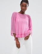 Mango Loose Fit Top With Frill Hem - Pink