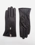 Pia Rossini Leather Gloves With Leopard Insert - Black