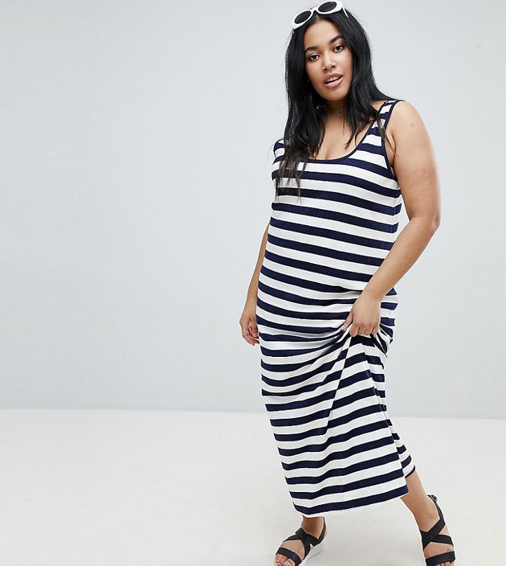 Asos Design Curve Ultimate Maxi Tank Dress In Stripe - Multi