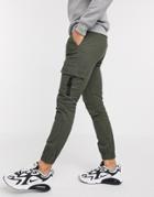 Asos Design Super Skinny Cargo Cuffed Sweatpants In Khaki-green