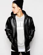 Asos Faux Leather Jacket With Hood - Black