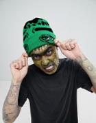 Asos Halloween Beanie With Monster Design - Green