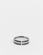 Asos Design Stainless Steel Band Ring With Cross In Black And Silver Tone