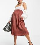 Asos Design Maternity Midi Skirt With Pocket Detail In Chocolate-brown