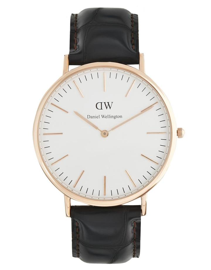 Daniel Wellington York Rose Gold Brown Leather Strap Watch