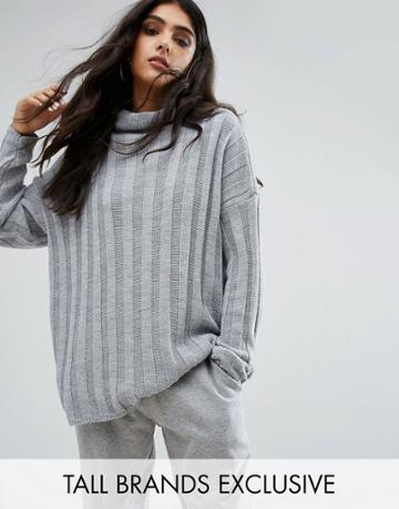 Daisy Street Tall Funnel Neck Knitted Sweater - Gray
